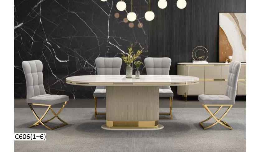Table à manger 6places 160X90CM gris C606 (1+6)