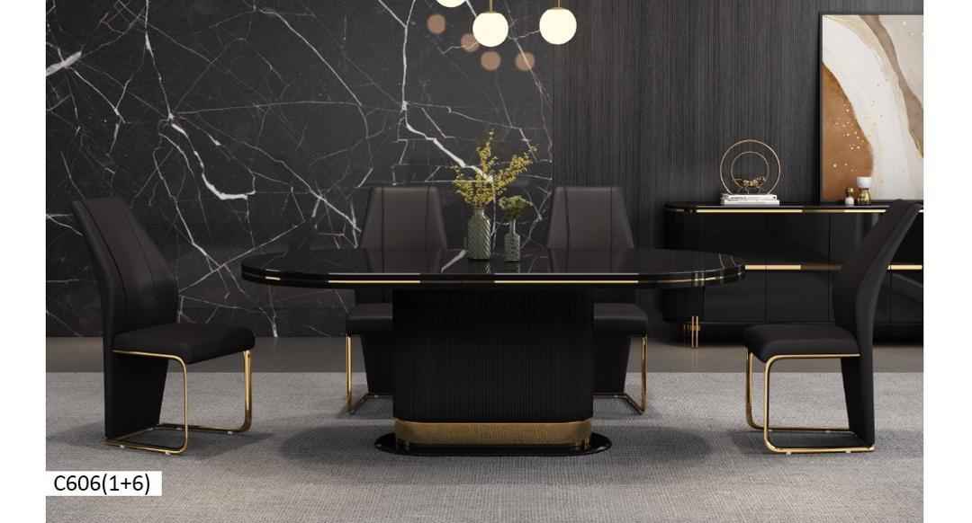Table à manger 6places 160X90Cm noir C606