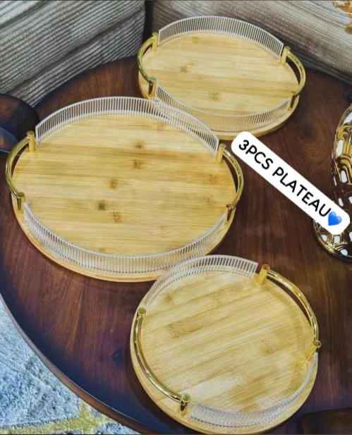 Plats 3 pièces  En bois forme rond