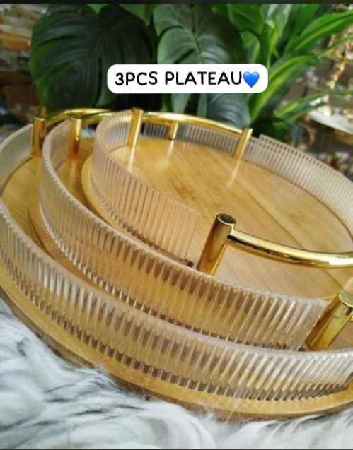 Plats 3 pièces  En bois forme rond