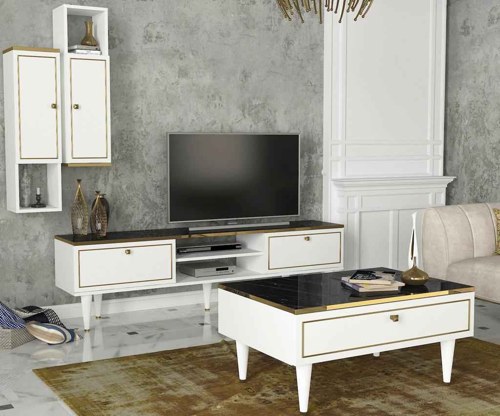Table téléviseur Ravenna blanc 1.80m T804+Table basse B804