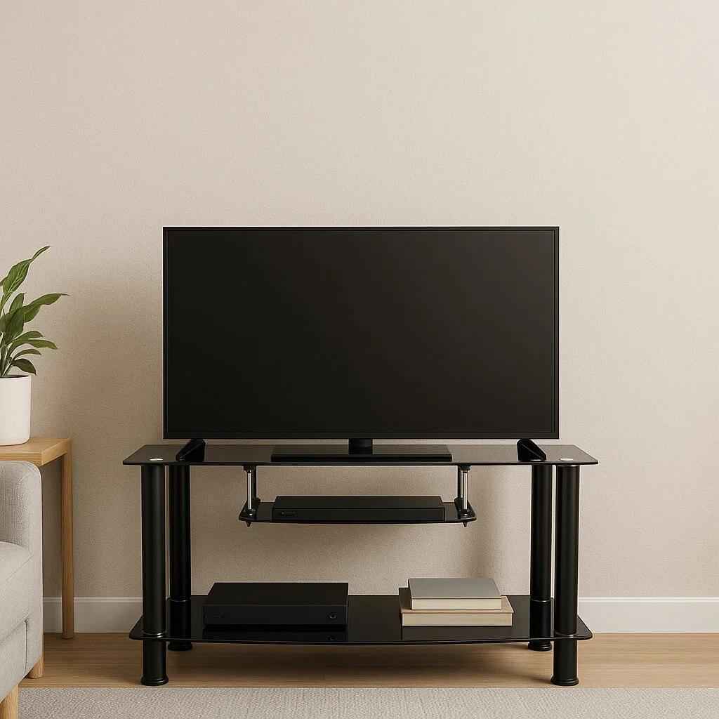 Table Televiseur Court en verre noir A36P
