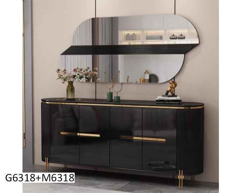 Table Console 180X40Cm M6318 + miroir 130X70Cm Noir G6318+M6318