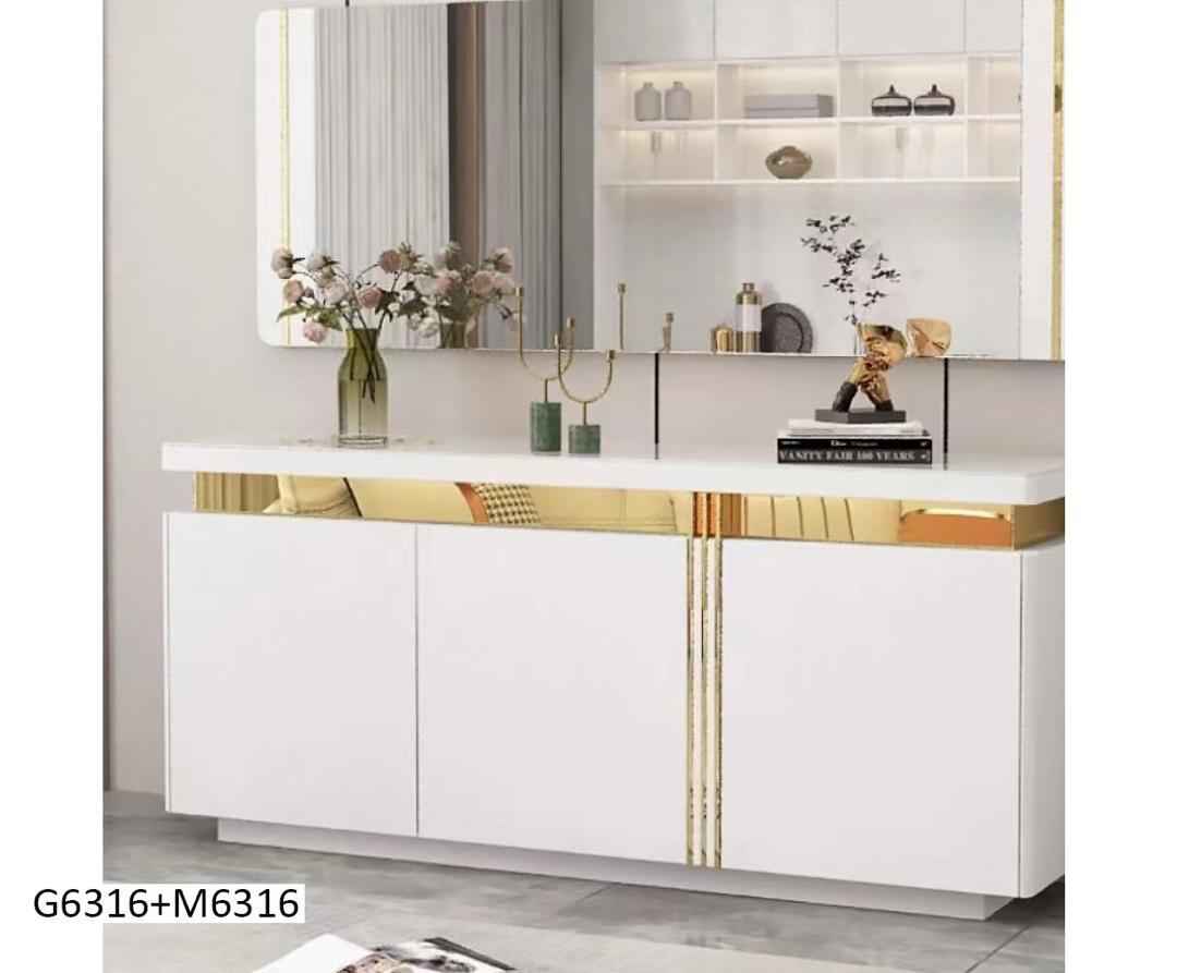 Table Console 180X40CM + miroir 130X70CM blanc G6316