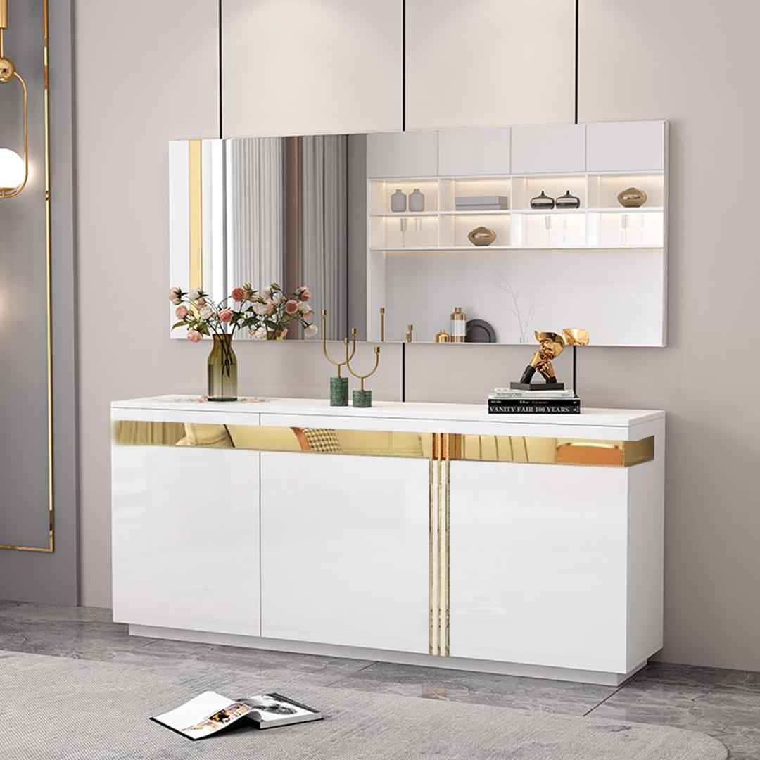Table Console 180X40CM + miroir 130X70CM blanc G6316