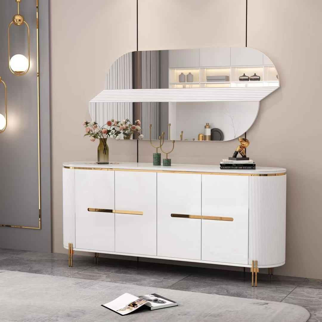 Table Console 180X40CM +Miroir 130X70 Blanc G6318 +M6318